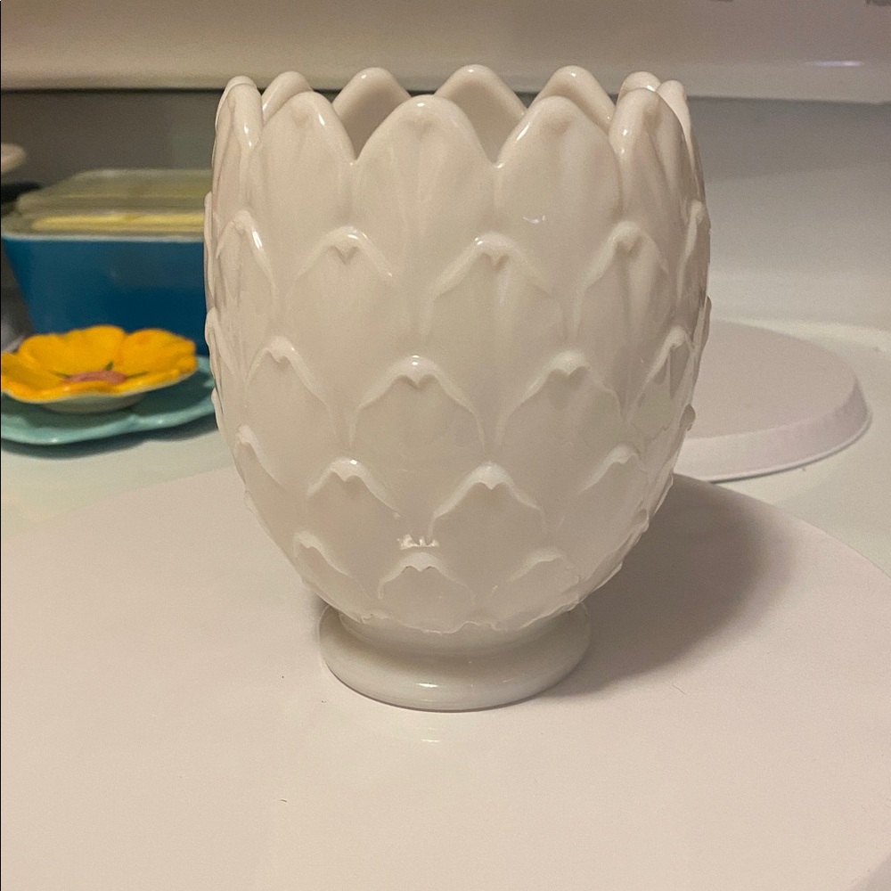 Vintage Imperial Glass White Artichoke Vase.